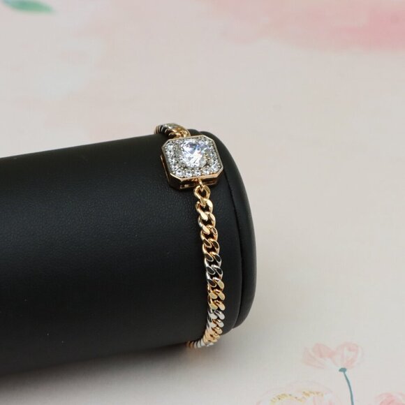 "Two-Tone Chain Bracelet with Sparkling Centerpiece, XPBL0787 - Picture 2 of 13